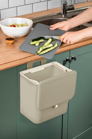 15 Lt Çift Yöne Açılabilen Kapaklı Dolap Askılı - Tezgah Üstü Mutfak Banyo Lavabo Çöp Kovası Latte