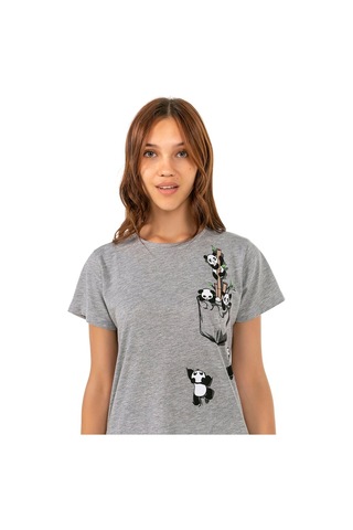 Vıshenka Kadın Gri Compact Penye Pamda Baskılı T-Shirt Gri