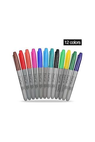 Teltree 12 Renkli Su Geçirmez Dövme Kalemi - Hızlı Kuruyan Cilt Tasarımı İçin