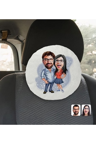 Kişiye Özel Sevgililer Karikatürlü Yuvarlak Dekoratif Kırlent Yas (527061906)