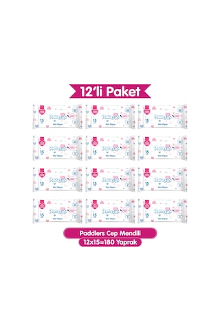 Paddlers Cep Mendili 180 Yaprak (12 Paket x 15’li) – Yumuşak ve Dayanıklı