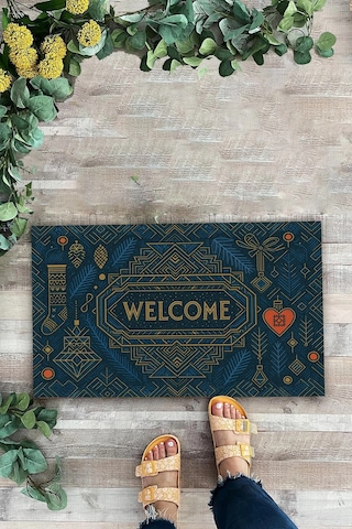 Valerine Life Art Deco Stili Yılbaşı Yeni Yıl Noel Welcome Hoş Geldiniz Kapı Önü Paspası 45x70cm Kahverengi