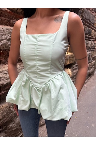 WeShaya Mint Pamuk Polyester Kare Yaka Bluz Mint