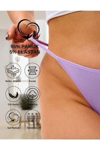 Alya Underwear Kadın Ipli Tanga Külotlar - 5 Li Paket Sarı, Mor, Mint, Somon,mavi 1301p P15
