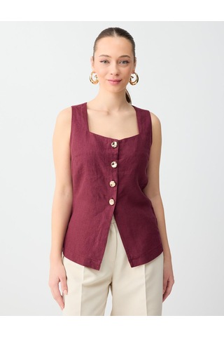 Jimmy Key Jimmy Key Bordo %100 Keten Parlak Düğme Detaylı Düz Kesim Yelek 6sw306649562