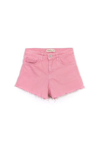 Cep Detaylı Pembe Renk Kız Çocuk Eskitme Paça Kot Denim Jean Şort Pembe