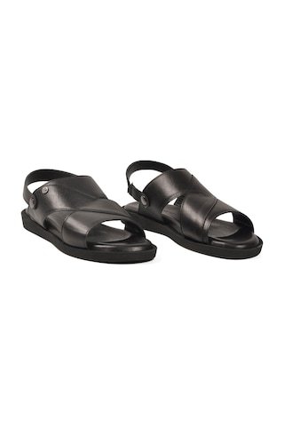 Pierre Cardin Siyah Lastikli Hakiki Deri Günlük Erkek Sandalet Pc-7315 M Siyah