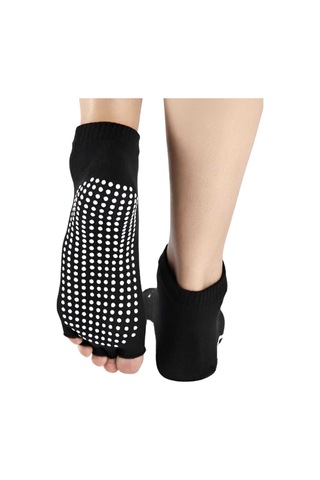 Tezzgelsin Kadın Bambu Parmaksız Kaydırmaz Taban 6'lı Yoga Pilates Çorabı Siyah - Çok Renkli