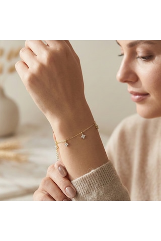 925 Ayar Gümüş Gold Minimal Çiçek Bileklik Altın