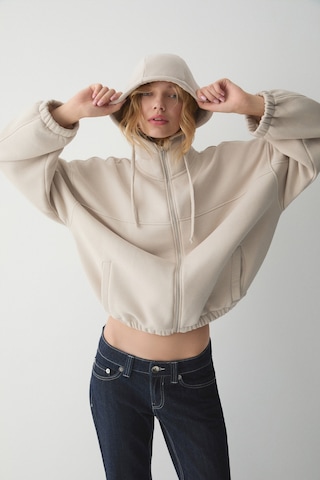 ETHIQUET VA IT Kadın Çift Cepli Eteği Ve Kol Ucu astikli Fermuarlı Oversize Taş Rengi Sweatshirt