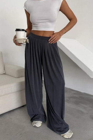 Feela Moda Premium Modal Kumaş Pileli Şalvar Kadın Pantolon 2012 Antrasit