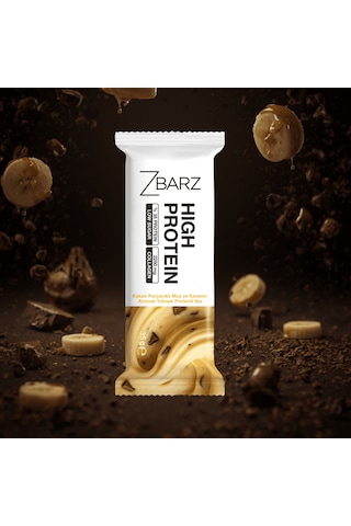 Zbarz Kakao Parçacıklı Muz Ve Karamel Aromalı Yüksek Proteinli Bar 35 Gr 12 Li