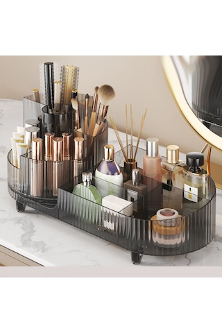 Moveevo Kozmetik Düzenleyici Masaüstü Döndürülebilir Makyaj Fırçası Saklama Tüpü Ev Şifonyer Mücevher Ruj Bölmesi Saklama