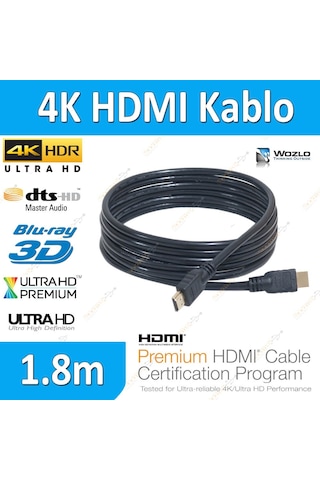 4K 1.8 Metre 4K 3D Ultra Hd Ethernet Destekli Altın Uç Hdmi Kablo