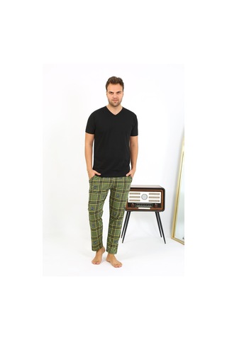 Akbeniz Erkek Ekoseli Desen Penye Tek Alt Pijama 27540 Haki