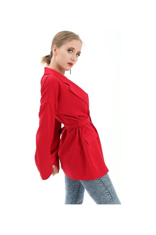 Düşük Omuz Kemerli Atlas Kumaş Blazer Ceket - Kırmızı-kırmızı Kırmızı