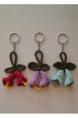 El Örgüsü Amigurami Zambak Anahtarlık Eflatun