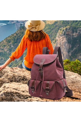 Suntek Kanvas Sırt Çantası Okul Yürüyüş Satchel Çanta Kırmızı