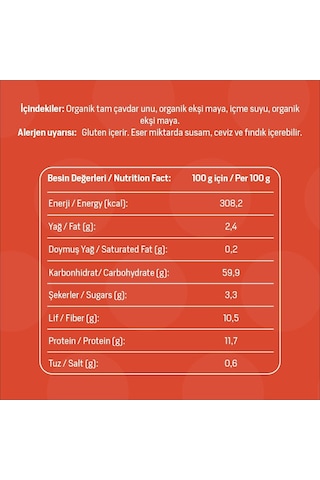 Baca Organik Organik Tam Çavdar Ekmeği 700 G