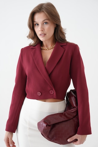 Saade Sââde Kadın Regular Fit Kruvaze Kapama Dokuma Crop Blazer Ceket -şık & Spor Bordo