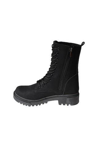 Yazkış Ayakkabı Yazkış Kadın Siyah Mat Cilt Bağcıklı Fermuaralı 18cm Bilekboyu Düz Termo Taban Postal Bot Siyah