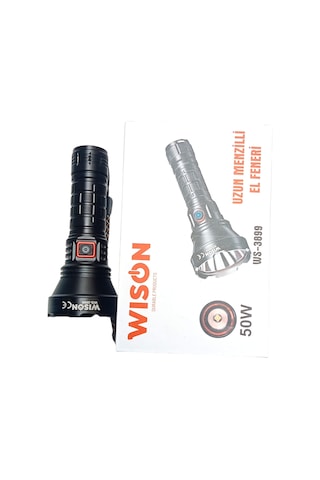 Wison Ws-3899 50w Uzun Menzilli El Feneri Süper Parlak Beyaz Laze Siyah