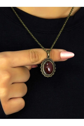Doğal Taş Akik Doğal Taşlı Kadın Doğal Taş Otantik Kolye Euk27a Kırmızı