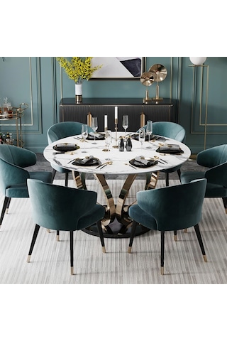 Metal Yuvarlak Gold Yemek Masası