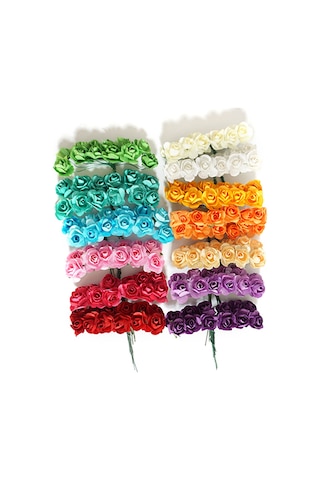 Hangfox El Yapımı Mor Kağıt Gülleri - 12 Demet 12 Adet/demet - 2.5 Cm Çaplı - Düğün, Parti Ve Dekorasyon İçin