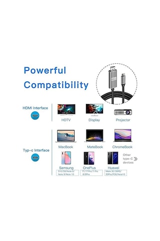 Hc-01 Type-c To 4k Ultra Full Hd Hdmı Usb-c Tak Çalıştır Görüntü Aktarım Kablosu-1.8m Genel