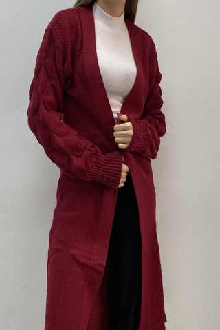Onno Style Women Lüpenli Uzun Ceket Bordo