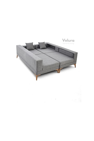 Zeri Yataklı Puzzle Modüler Köşe Koltuk Takımı & Puflu Köşe Takımı - Gri - 104 Gri