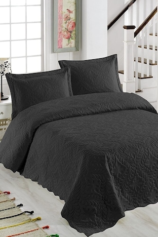 Ivy Siyah Çift Kişilik Microfiber Kapitone Yatak Örtüsü