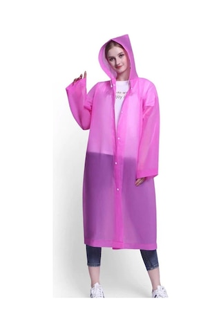 Pembe Kadın Erkek Yağmurluk Kapüşonlu Çıtçıtlı Eva Unisex Pratik Kapşonlu Yağmurluk Xl Büyük Beden