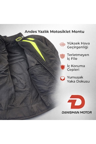 Andes Tech-touring Yazlık Fileli Motosiklet Montu Siyah/fosforlu Sarı