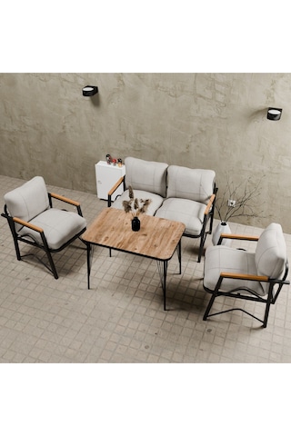 Mb Garden Furnıture Simetri Model, Balkon, Bahçe, Cafe, Metal Koltuk Takımı, Bahçe Takımı , Çay Seti, 2 1 1 Masa Krem
