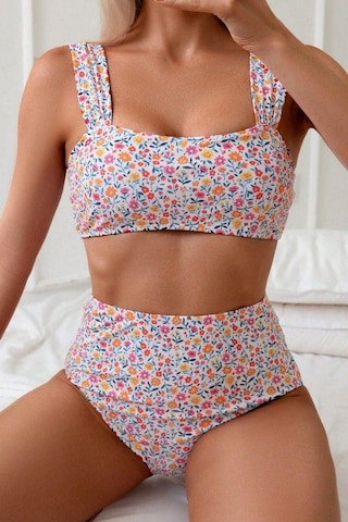 Bella Notte Minimalist Çiçek Desenli Kaplı Yüksek Bel Bikini Takımı Çok Renkli