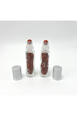 Yıldız Doğal Taş Sertifikalı Kırmızı Jasper Doğal Taş Esans Şişesi + Roller Masaj Aleti 10 ML