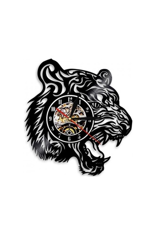 Primepickings Müzik Vinil Kayıt Duvar Saati - Kaplan Kafası Şekli Vinil Duvar Saati - Vinil Saat - Oturma Od Siyah