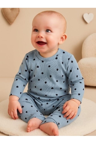 Zekids Kız Bebek Pamuklu Alt Üst Eşofman Takımı-16294 Mavi