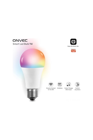 Mufunye Onvec 2gen Tuya 9w Wifi+bluetooth Akıllı Ampul, Rgb Renk Ve Parlaklık Ayarlamalı, Uzak Kumandalı, 806 Lumens, 20.000 Saat Ömür, Ac200-240v 1 Adet Beyaz