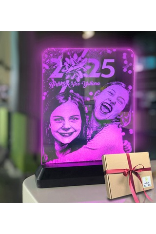 Yılbaşı Hediyesi Kişiye Özel Resimli Dikdörtgen 3d Led Gece Lamba