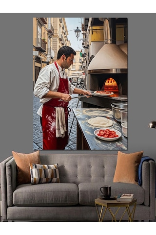 Ahşap Tablo Pizza Yapan Fırıncı Ustası