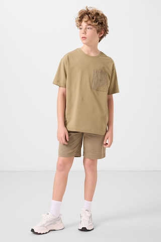 Koyu Bej-camel Pamuklu Oversize Fit Dokuma Hafif Esnek Chino Erkek Çocuk Şort Takım - 11278 Koyu Bej