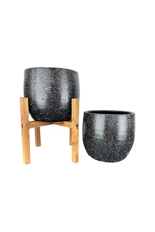 Bitki Tasarımı Ev Dekorasyon Aksesuar Siyah Granit Toprak Saksı Saksılık Salon Çiçeklik İkili Set Ayaksız - 4 Ayaklı- 19 Cm