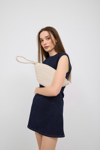 Shule Bags Rome Handmade Hasır Clutch Çanta Krem Krem