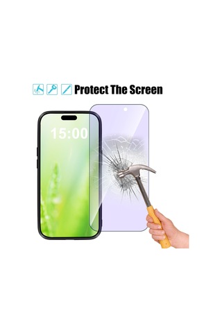 Lemestar İphone 15 Pro Max İçin 6.7 İnç Tam Cam Ekran Koruyucu - Mavi Işık Engelleyici, Tam Uyumlu, Kurulum Seti İçerir Gümüş