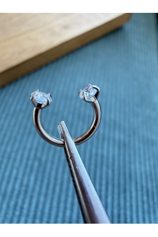 %100 316 L Cerrahi Çelik Çift Taşı Tasarım Helix Tragus Kıkırdak Piercing 6 Mm Gümüş