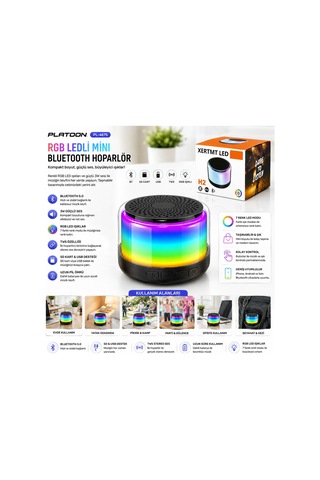 Bluetooth Hoparlör 3w Rgb Usb/sd Şarjlı