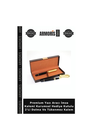 Premium Yazı Aracı İmza Kalemi Kurumsal Hediye Kutulu 2'li Dolma Ve Tükenmez Kalem Çok Renkli